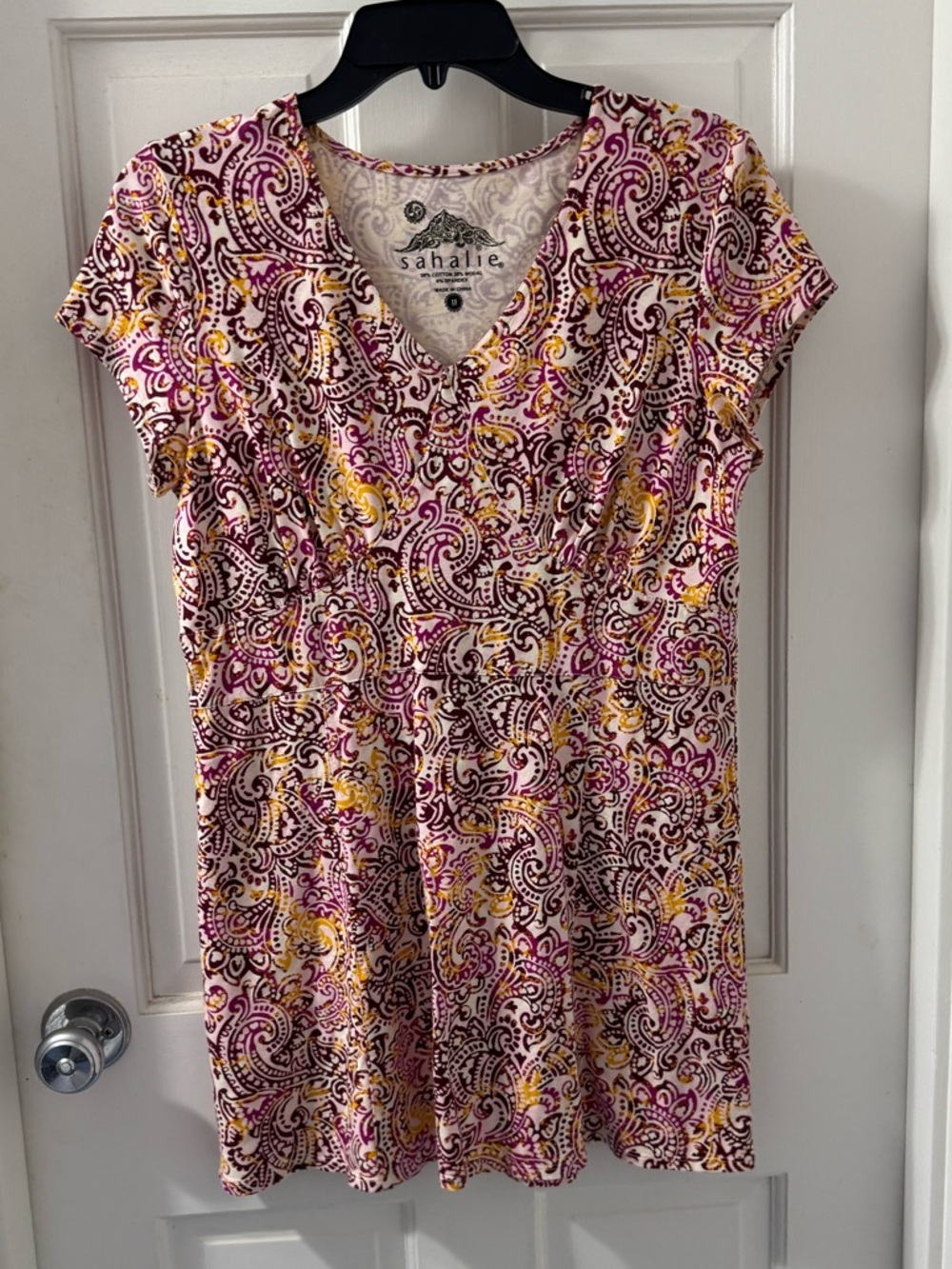 Sahalie short sleeve cotton tunic dress M paisley print